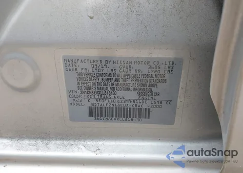 2020 Nissan Versa Sv Xtronic Cvt from USA, damaged, VIN 3N1CN8EVXLL818430